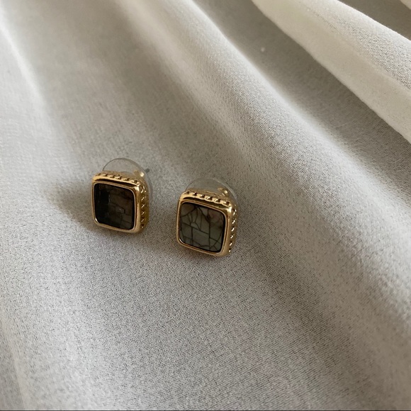 VTG Earth Tone Iridescent Crackle Square Earrings - Picture 4 of 6